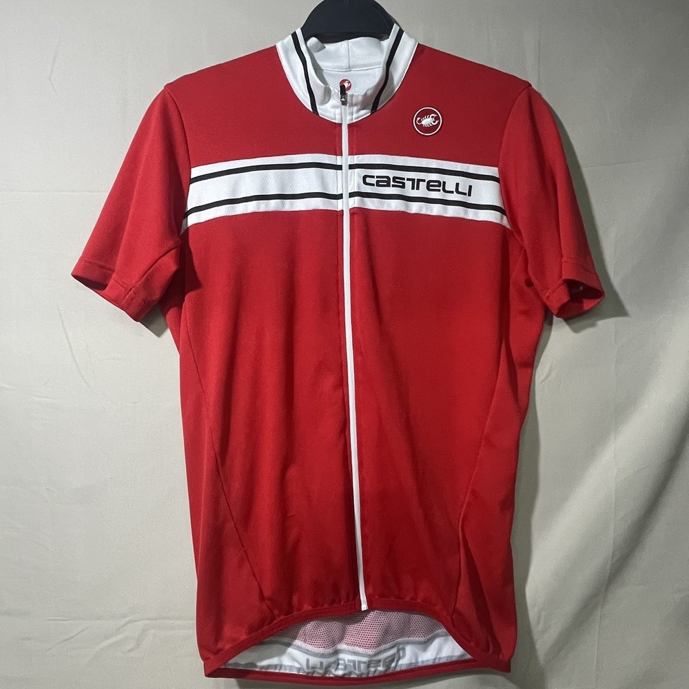 Castelli Prologo Full Zip Cycling Jersey Bicycle Red/White Size Lrg Italian Fit